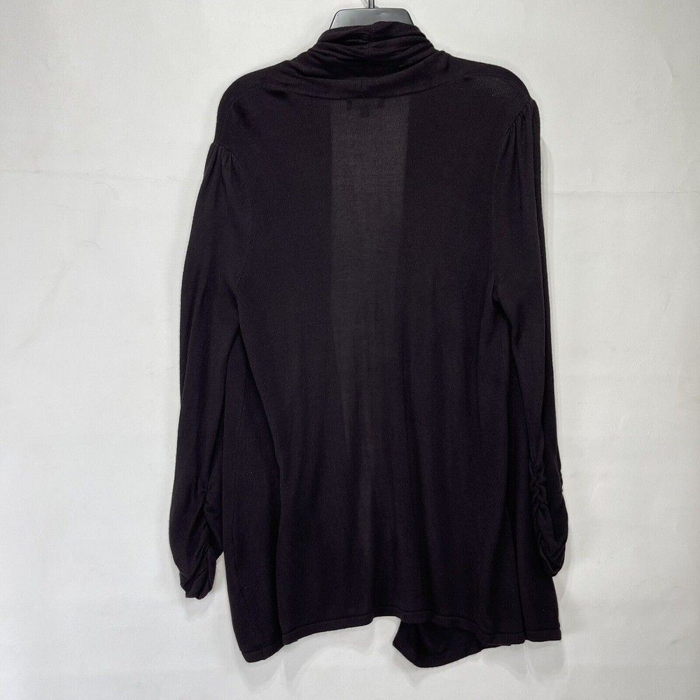 Premise Studio Women Cardigan L Brown Open Ruched Sleeve Cardigan Sweater - Picture 2 of 16